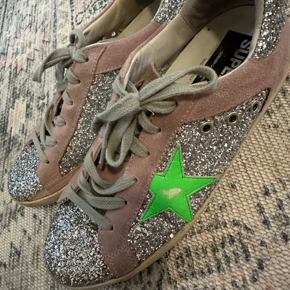 Golden Goose Superstars - Pink and green with silver glitter